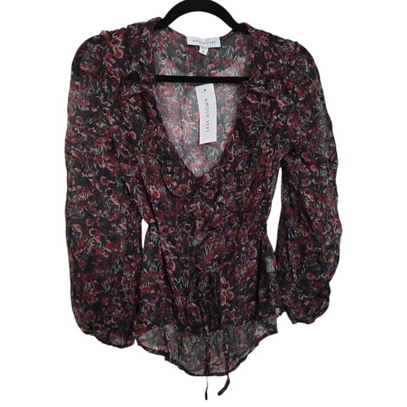 NWT AMOUR VERT Size XS Linette Zuma Floral Wrap Long Sleeve Blouse 100% Viscose - Picture 1 of 3